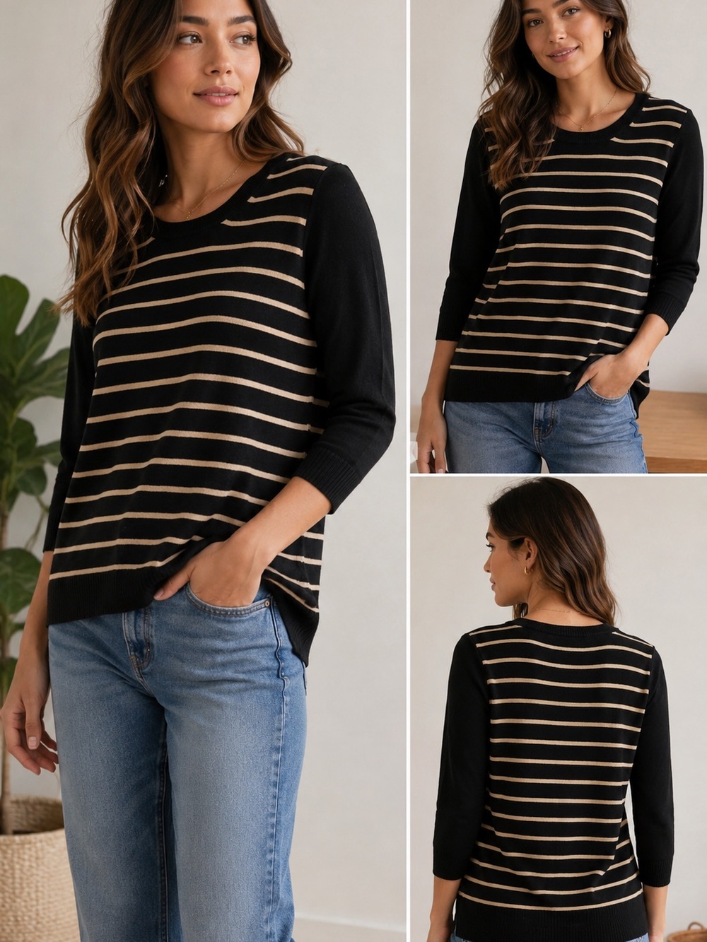 GAP Black and Tan Striped Knit Pullover Sweater 53CL